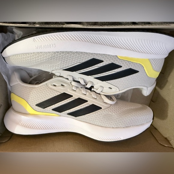 adidas White Sneakers with Black Stripes and Yellow Accent - Picture 2 of 6